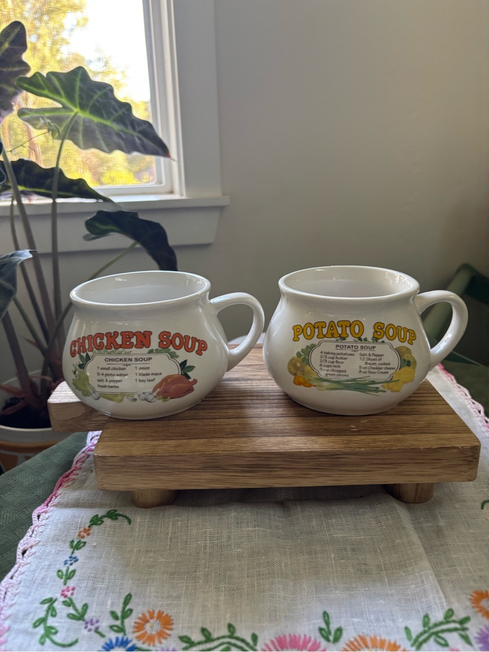 Vintage White Ceramic Chicken Soup and Potato Soup Bowls with Handles